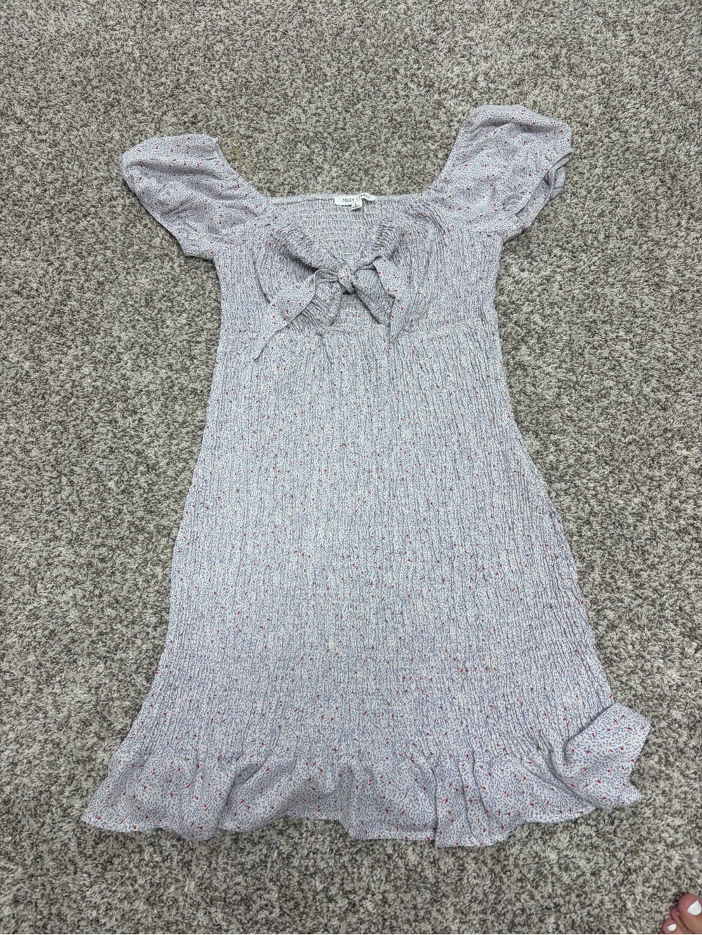 Light Lavender Floral Tie-Front Smocked Mini Dress